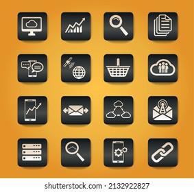 Data analytic symbols on black buttons on yellow background