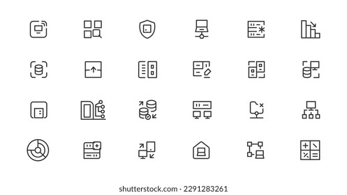 Data Analytic thin line icon set. Data Analysis editable stroke icons. Data analytics, mining, optimization, processing, statistic, monitoring, analysis