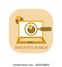 Data and analytical research concept with laptop and magnifying glass icon flat vector illustration