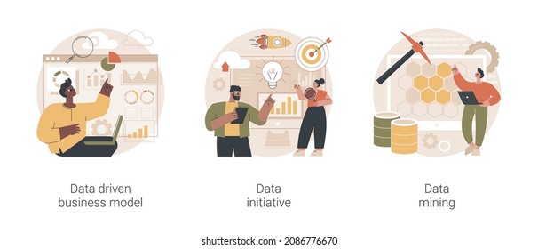 Data Analytics Abstract Concept Vector Illustration Set. Data Driven Business Model, Information Initiative, Data Mining, Decision Making, Machine Learning Analytics, Open Platform Abstract Metaphor.