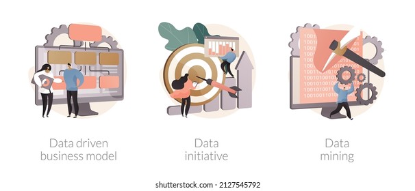 Data Analytics Abstract Concept Vector Illustration Set. Data Driven Business Model, Information Initiative, Data Mining, Decision Making, Machine Learning Analytics, Open Platform Abstract Metaphor.