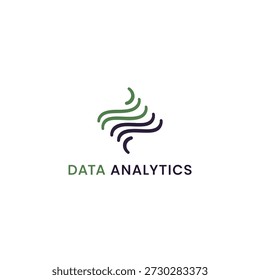 Data analytics abstract logo with swirling lines and text. Modern concept for data representation.