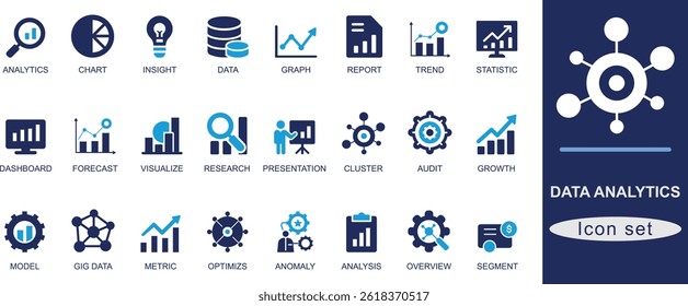 Data Analytics best icon set. data, chart, graph, trend, report, dashboard, metric, insight