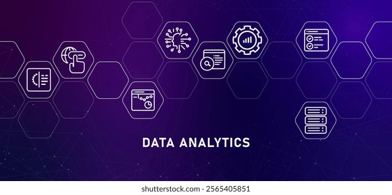 Data analytics big database interpretation gradients information research statistics technology web header illustration