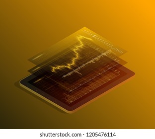 Data analytics business concept banner. 3D Digital infographic banner. Abstract financial background technology business diagram. Flat isometric Stock market investment vector concept. Finance phone