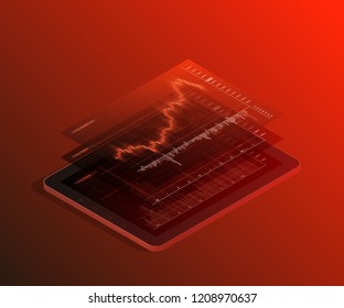 Data analytics business concept banner. 3D Digital infographic banner. Abstract financial background technology business diagram. Flat isometric Stock market investment vector concept. Finance phone