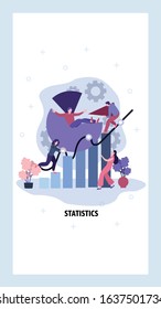 Data analytics and business finance report. People team work with financial dashboard and charts. Vector web site design template. Landing page website concept illustration