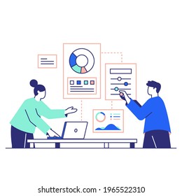 Data analytics and business statistics teamwork Vector Illustration