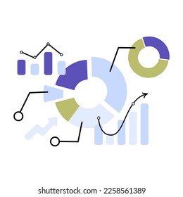 Data analytics, charts, dashboard and business finance report statistical and  investment concept . Website SEO screen PC. Flat vector illustration isolated. Benchmarking comparing performance metrics
