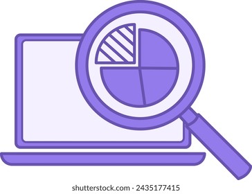 Data Analytics-Farbsymbol. Vektor-Ikone von Laptop und Lupe mit Diagramm. Exploration, Filterung und Datenmodellierung