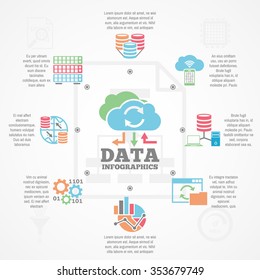 Data Analytics Comprehensive Informative Infographic Banner With Flat Icons And Text Block Composition Abstract Vector Illustration