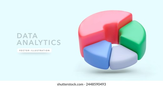 Data analytics concept with 3d realistic diagram isolated on light background. Vector illustration