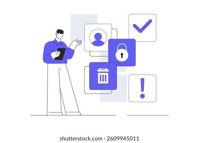 Data analytics concept. Dashboard SEO on screen. Business finance report. Performance data analytics. Flat Cartoon Vector Illustration, icon. Stylish abstract design 