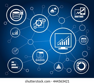 Analytics Data Icons Network Diagram On Stock Vector (Royalty Free ...