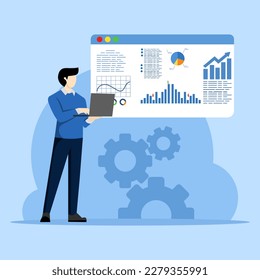 Data analytics concept, statistics to analyze, diagrams for optimization, business graph dashboard, marketing research, big data and information concept, business people analyze graphs and charts.