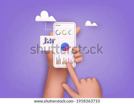 Data analytics, dashboard and business finance report. investment or website SEO screen concept. 3D Web Vector Illustrations.