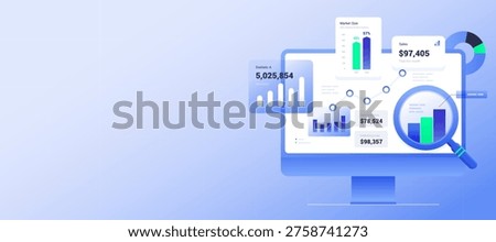 Data Analytics Dashboard with Business Growth Charts and Financial Statistics Visualization Banner illustration