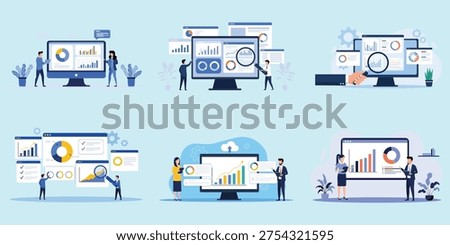Data Analytics Dashboard and Business Reporting Concept Set – Modern Business Intelligence Flat Vector Illustration