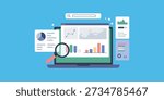 Data Analytics Dashboard Vector Illustration with Charts, Graphs and Business Statistics on Laptop