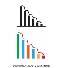 Icono descendiente de análisis de datos en fondo blanco