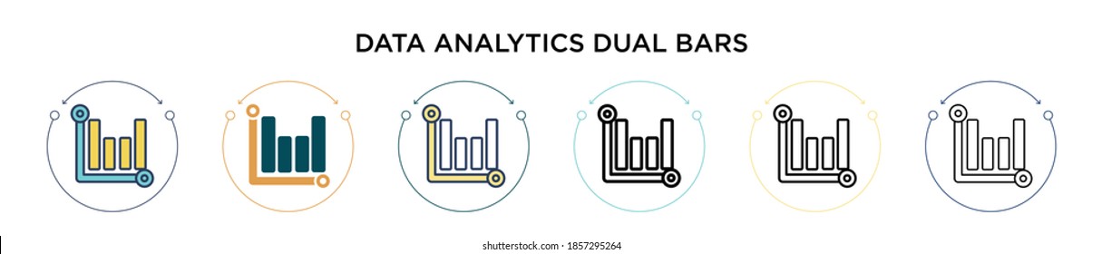 Data analytics dual bars icon in filled, thin line, outline and stroke style. Vector illustration of two colored and black data analytics dual bars vector icons designs can be used for mobile, ui,