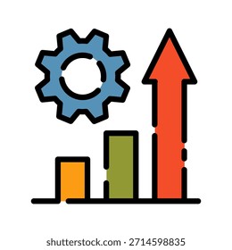 Data analytics filled line color icon. Growth performance symbol. The level of success in completing a task or job.