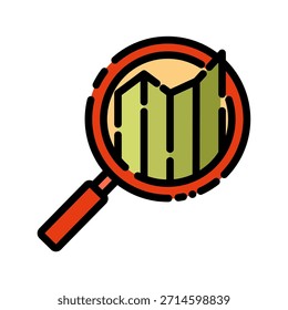 Farbsymbol für die Datenanalyse mit ausgefüllter Zeile. Datenanalysesymbol. Analysieren und identifizieren Sie Daten, um Entscheidungen und Strategien zu treffen.