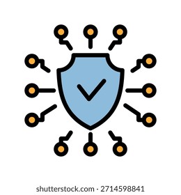 Icono de color de línea llena de análisis de datos. Sistema de seguridad cibernética. Proteger los datos digitales de la delincuencia y mantener la confidencialidad de los datos.