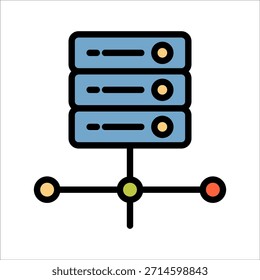 Ícone de cor de linha preenchida da análise de dados. Sistema servidor. Sistemas informáticos para servir clientes e gerir dados.