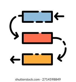 Data analytics filled line color icon. Workflow symbol. The process of completing a task from start to finish to achieve a goal.
