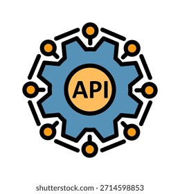 Icono de color de línea llena de análisis de datos. Símbolo de interfaz API. Mecanismos de software para comunicarse entre sí e intercambiar datos.