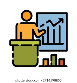 Data analytics filled line color icon. Presentation illustration. Explains financial chart growth information.