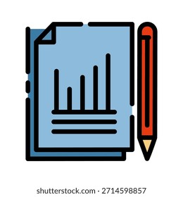 Icono de color de línea llena de análisis de datos. Informe del documento de trabajo. Documentos que transmiten información y datos escritos.