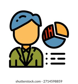Data analytics filled line color icon. Data analyst system. Professional entrepreneurs identify and analyze data to support strategies and solve business problems.