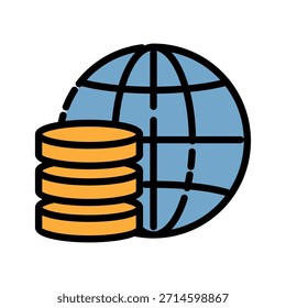 Icono de color de línea llena de análisis de datos. Símbolo global de datos. Datos universalmente disponibles para su análisis.