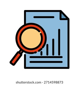 Icono de color de línea llena de análisis de datos. Sistema de lluvia de ideas. Datos de Analyze para generar nuevas ideas y solucionar problemas.