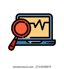 Ícone de cor de linha preenchida da análise de dados. Símbolo de monitoramento. Analisar e identificar dados para tomar decisões.