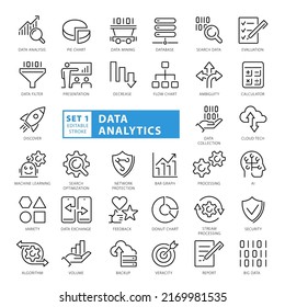 Data Analytics full Vector Icon Set. Outline Style illustration collection