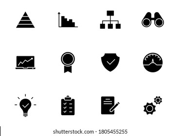 Data analytics glyph vector icons isolated on white. Data analytics icon set for web design, mobile app, user interface and print