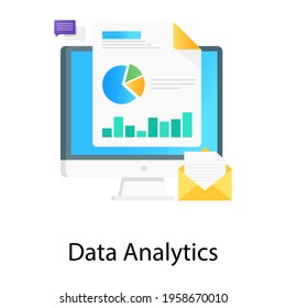 Data analytics gradient vector, business infographics inside monitor 