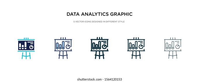 data analytics graphic on a presentation screen icon in different style vector illustration. two colored and black data analytics graphic on a presentation screen vector icons designed in filled,