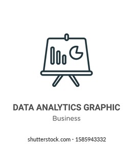 Data analytics graphic on a presentation screen outline vector icon. Thin line black data analytics graphic on a presentation screen icon, flat vector simple element illustration from editable 