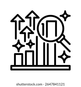 Data Analytics Growth Line Icon, Outline Symbol for Information Insight, Trend Prediction, Statistical Modeling, Performance Optimization, and Business Intelligence. Vector Sign Icon.