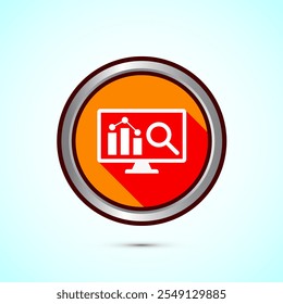 Data analytics icon design illustration. Market research, analytic icon, Orange Shadow Button Design