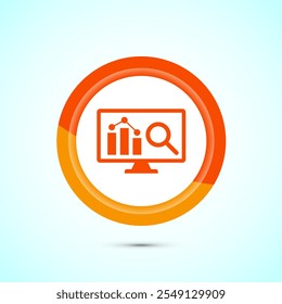 Data analytics icon design illustration. Market research, analytic icon, Orange Color Button Design