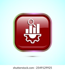 Data analytics icon design illustration. Market research, analytic icon, Red Color Square Button Design