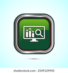 Data analytics icon design illustration. Market research, analytic icon, Green Color Square Button Design