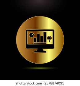 Data analytics icon design illustration. Market research, analytic icon, Gold color style
