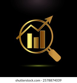 Data analytics icon design illustration. Market research, analytic icon, Gold color style