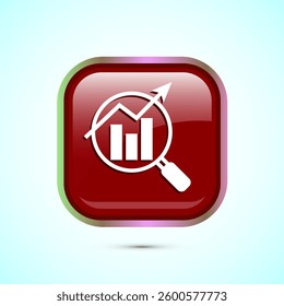 Data analytics icon design. Market research sign, analytic icon, Red color square button design